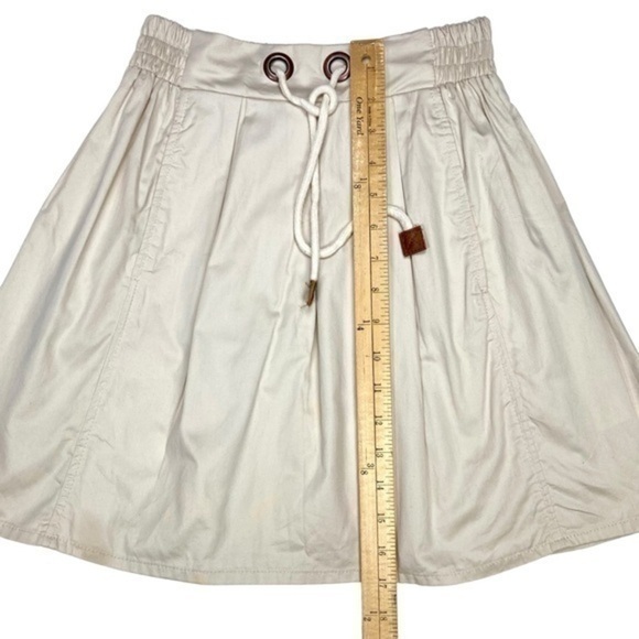 Zara Skater Skirt Womens X-Small Beige Khaki Elastic Waistband Drawstring Mini - Picture 6 of 10
